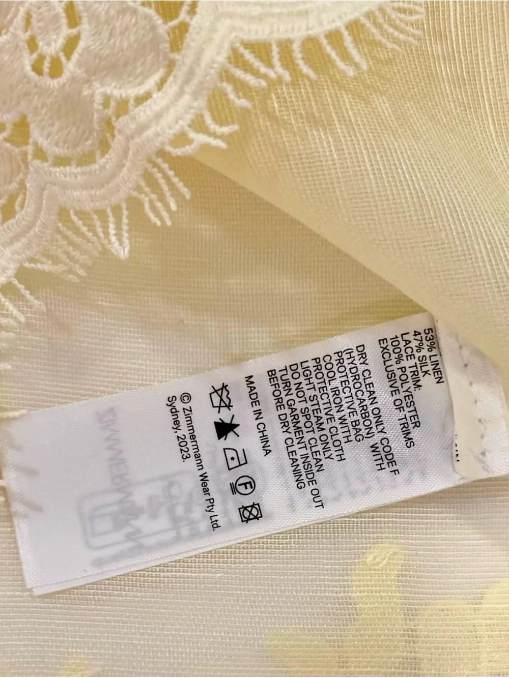 Zimmermann Boho pastel yellow lace top in linen | Size 1/S - Picture 8 of 9
